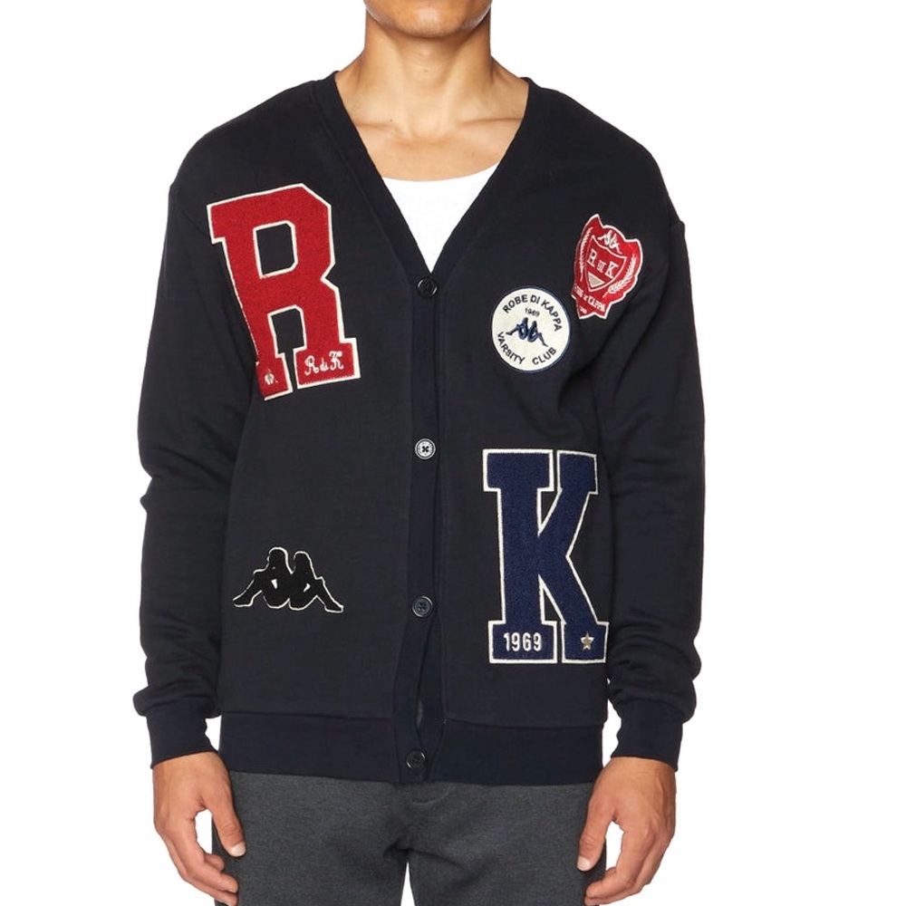Kappa Robe Giovani Sea Cardigan jet black Embroidered felt patches XL NWT